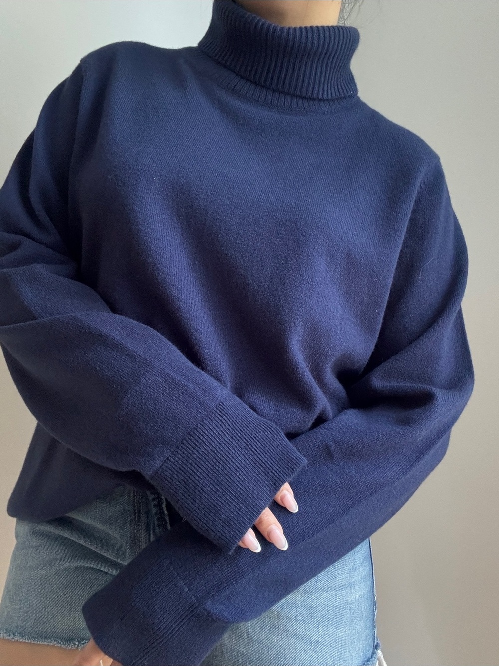 Lands' End Navy Blue Turtleneck Sweater - Women's 100% cashmere